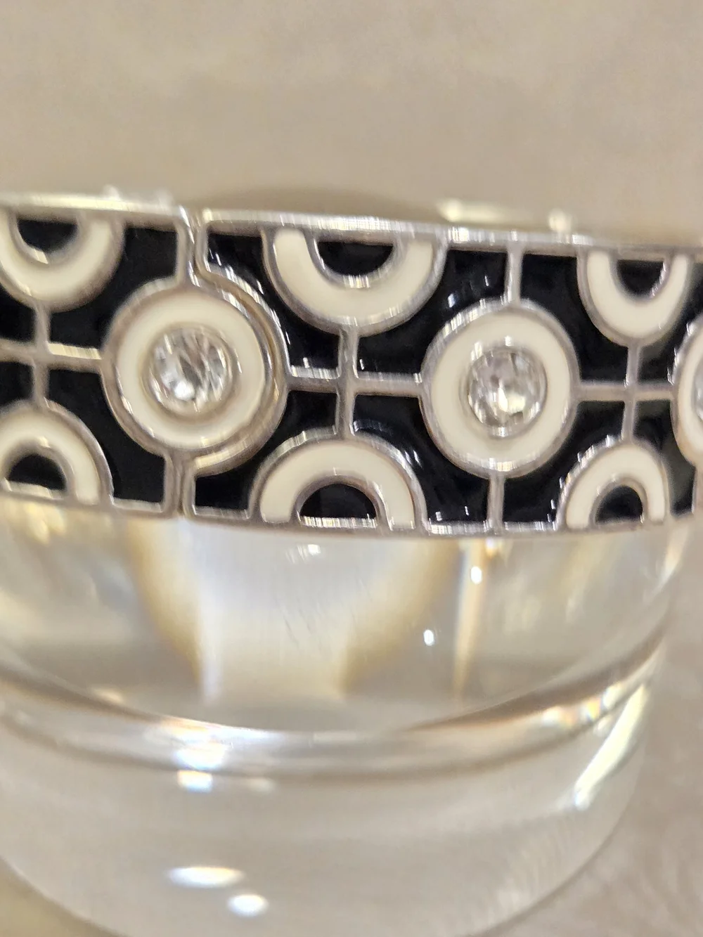 Black and White Enamel Geometric Mod Bracelet with Crystal Accents